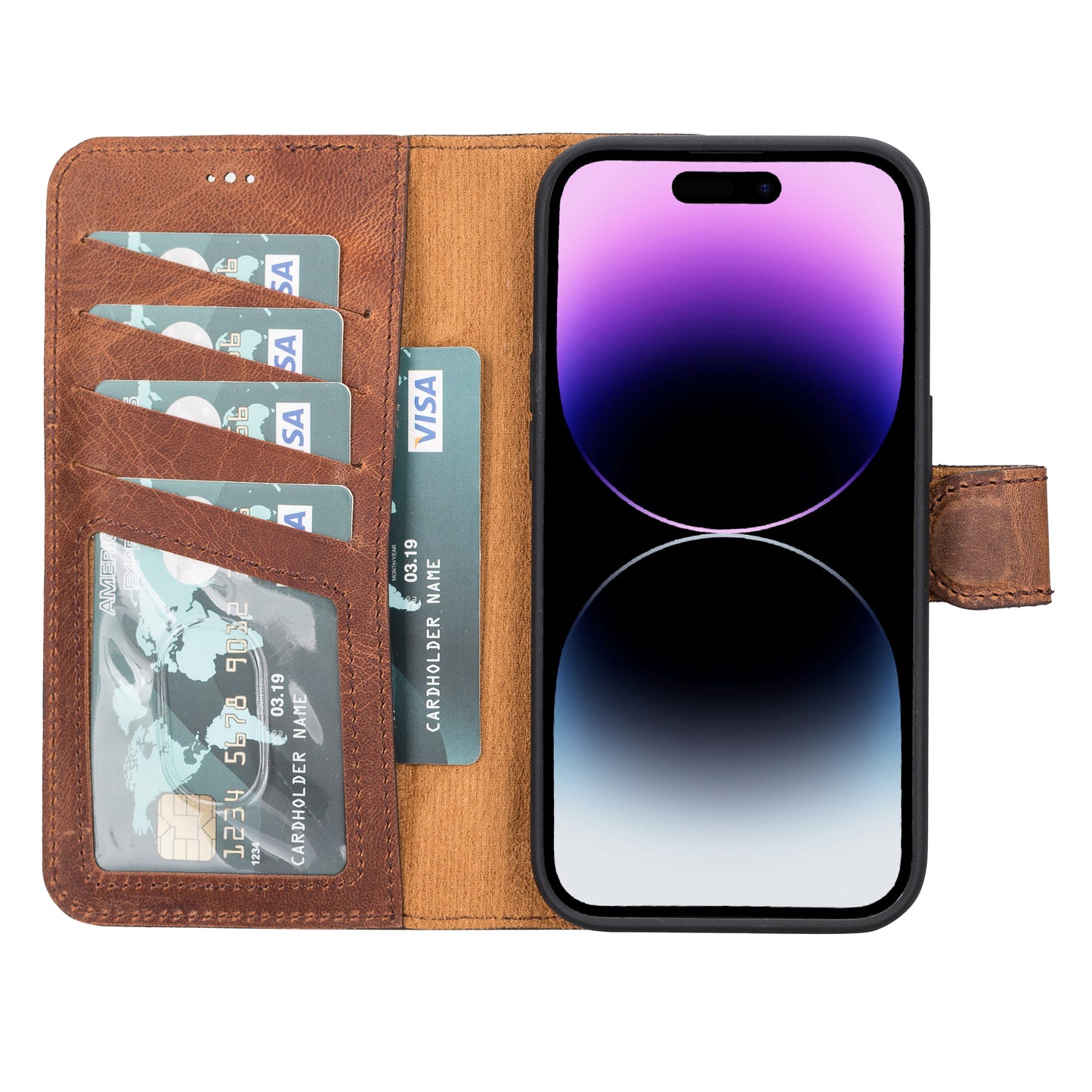 iPhone 14 Pro (6.1") Leather MagSafe RFID Detachable Wallet Case - Teak Brown