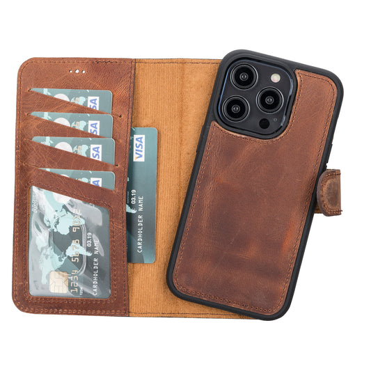 iPhone 14 Pro (6.1") Leather MagSafe RFID Detachable Wallet Case - Teak Brown
