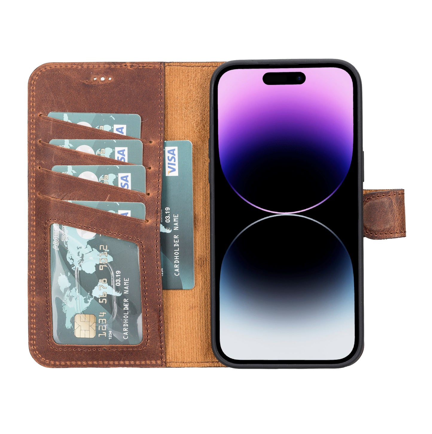 iPhone 14 Pro Max (6.7") Leather MagSafe RFID Detachable Wallet Case - Teak Brown