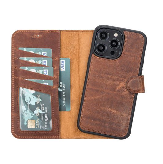 iPhone 14 Pro Max (6.7") Leather MagSafe RFID Detachable Wallet Case - Teak Brown