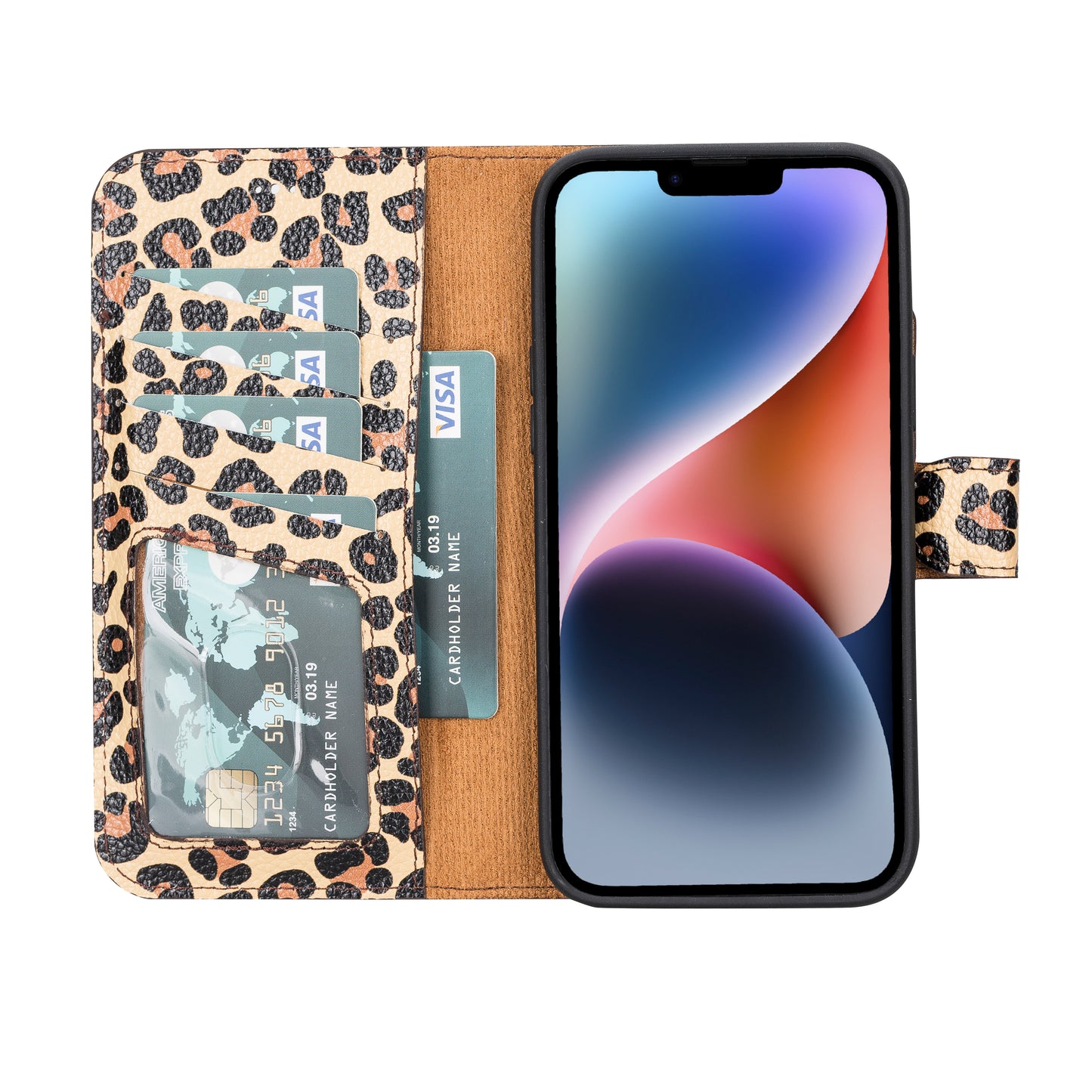 iPhone 14 Plus (6.7") Leather MagSafe RFID Detachable Wallet Case - Leopard