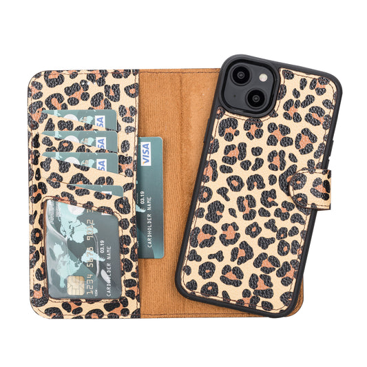 iPhone 14 Plus (6.7") Leather MagSafe RFID Detachable Wallet Case - Leopard