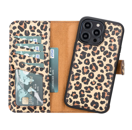 iPhone 14 Pro Max (6.7") Leather MagSafe RFID Detachable Wallet Case - Leopard
