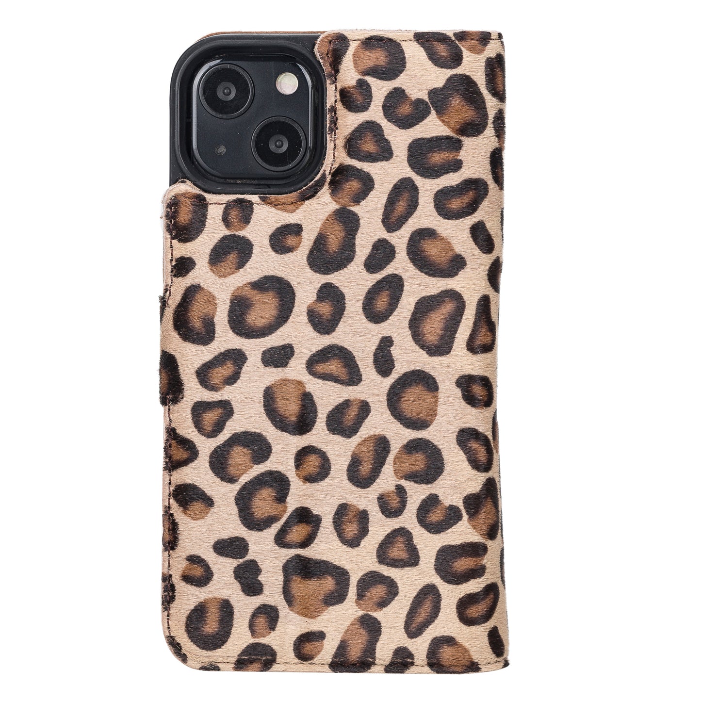 iPhone 13 (6.1") Leather MagSafe RFID Magnetic Detachable Wallet Case - Furry Leopard