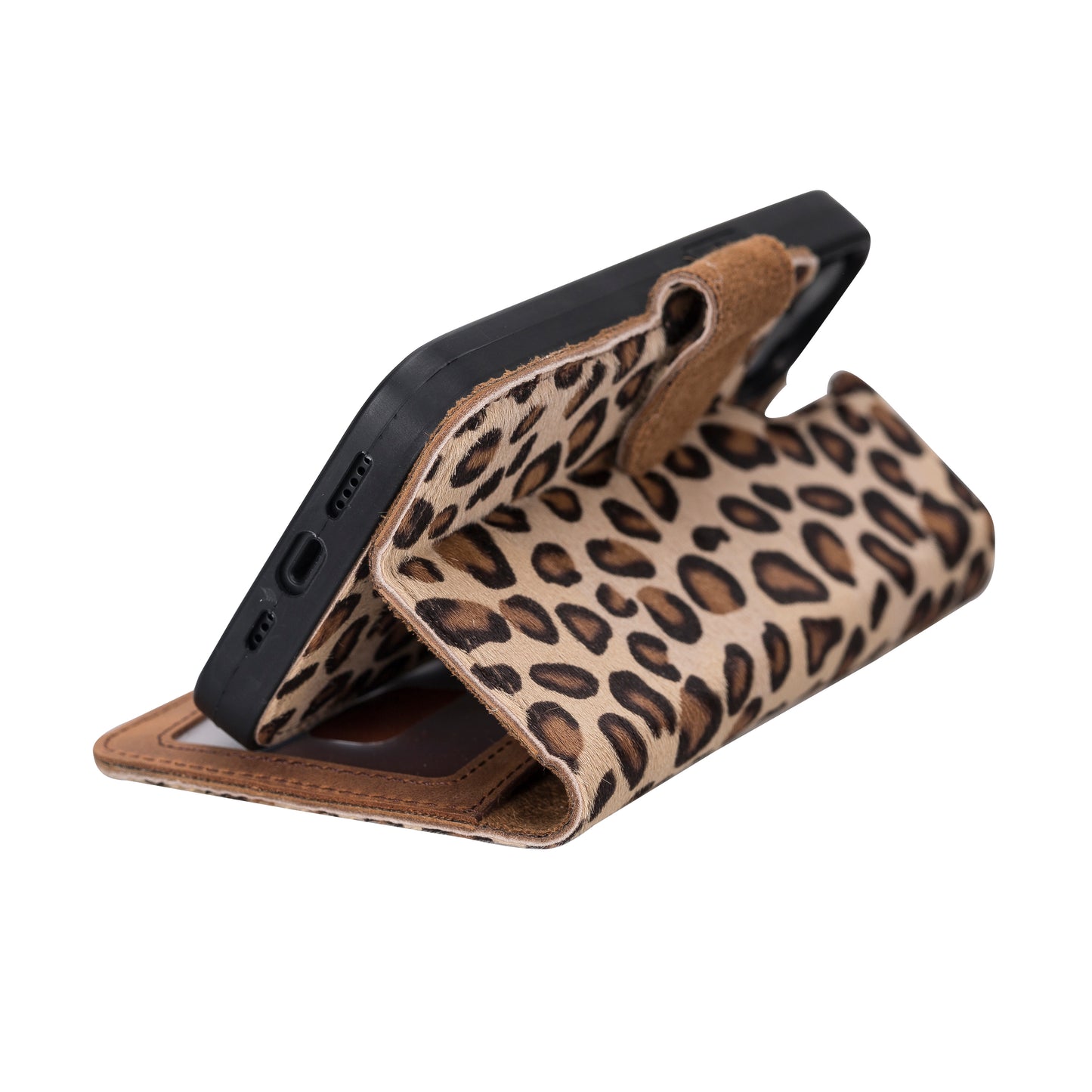 iPhone 13 (6.1") Leather MagSafe RFID Magnetic Detachable Wallet Case - Furry Leopard