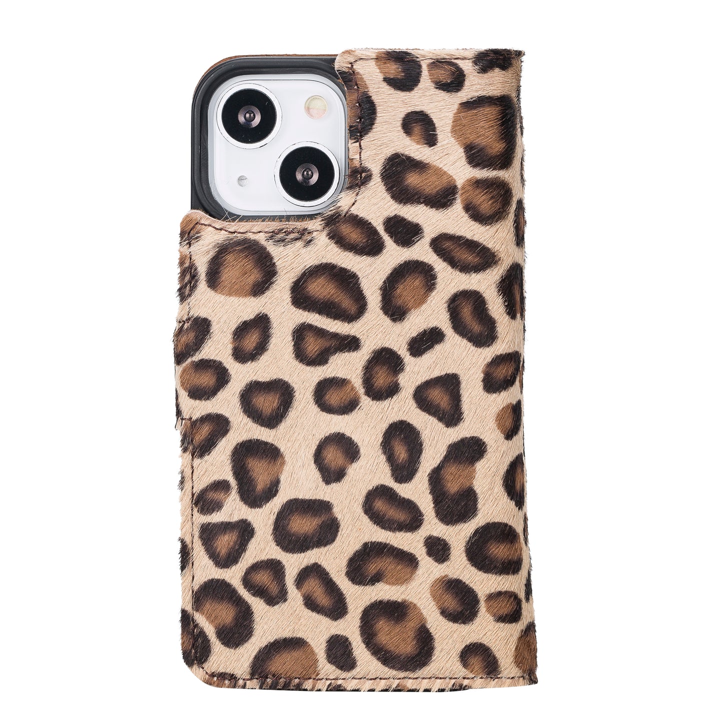 iPhone 13 Mini (5.4") Leather MagSafe RFID Magnetic Detachable Wallet Case - Furry Leopard