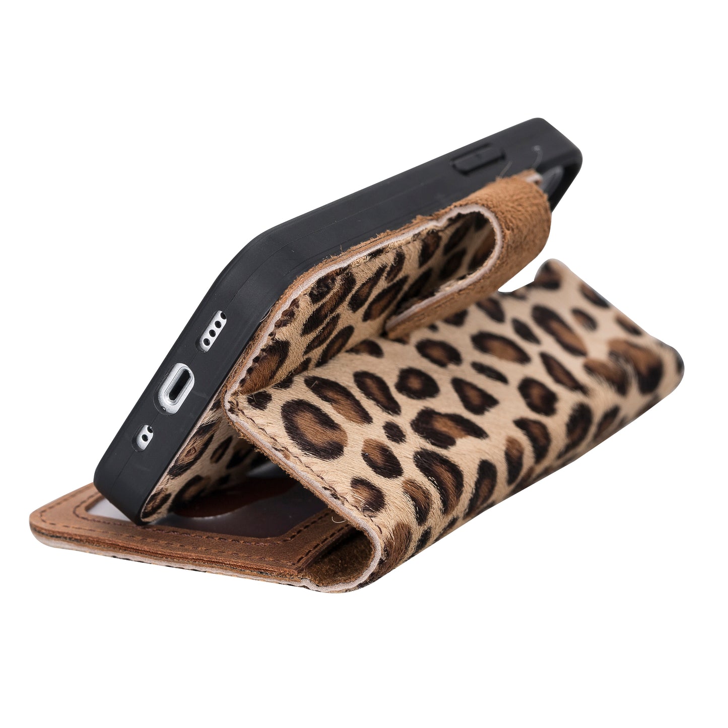 iPhone 13 Mini (5.4") Leather MagSafe RFID Magnetic Detachable Wallet Case - Furry Leopard