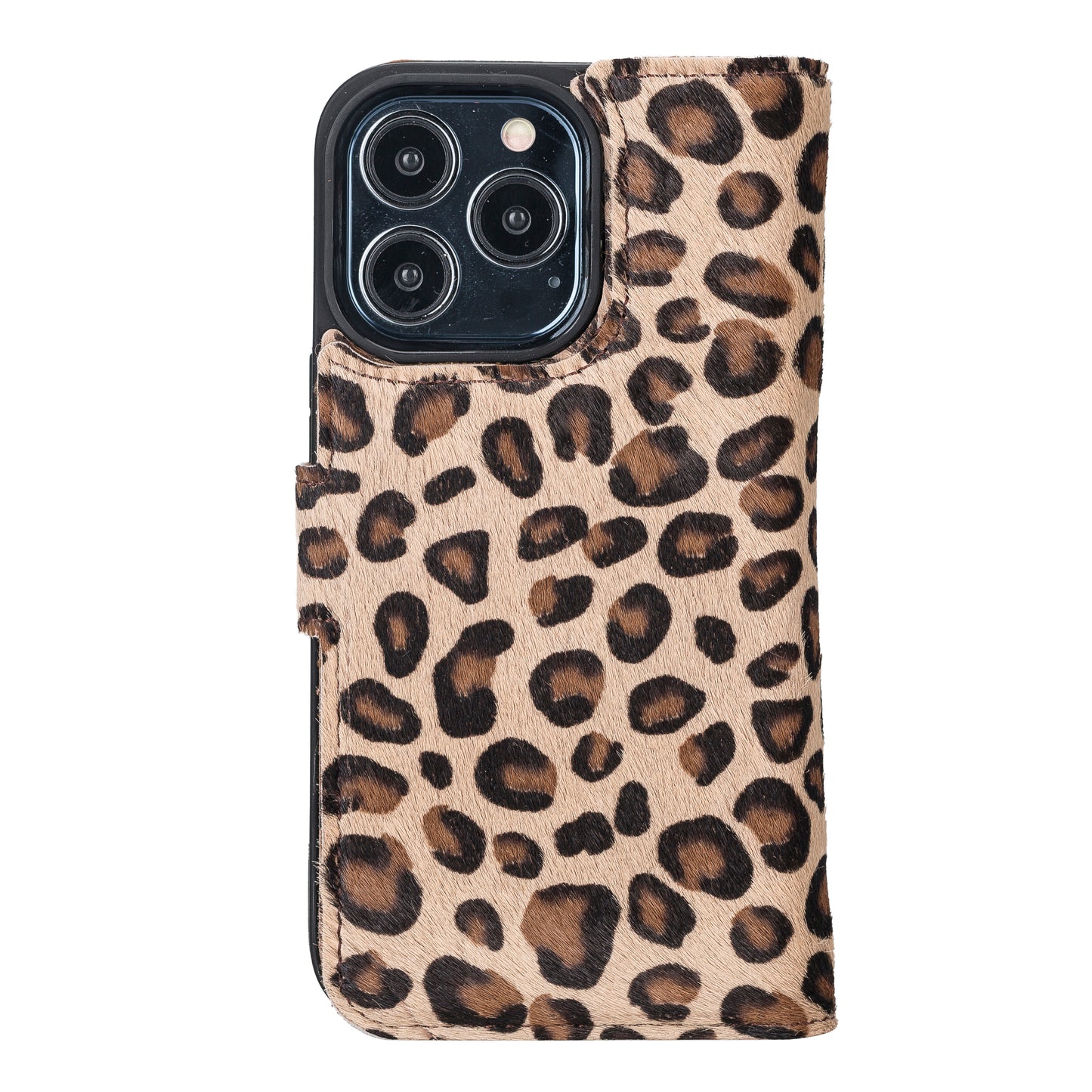 iPhone 13 Pro (6.1") Leather MagSafe RFID Magnetic Detachable Wallet Case - Furry Leopard