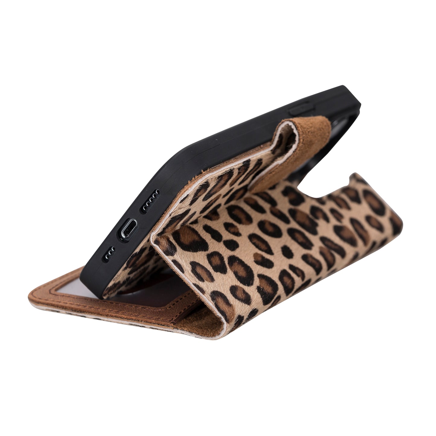 iPhone 13 Pro (6.1") Leather MagSafe RFID Magnetic Detachable Wallet Case - Furry Leopard
