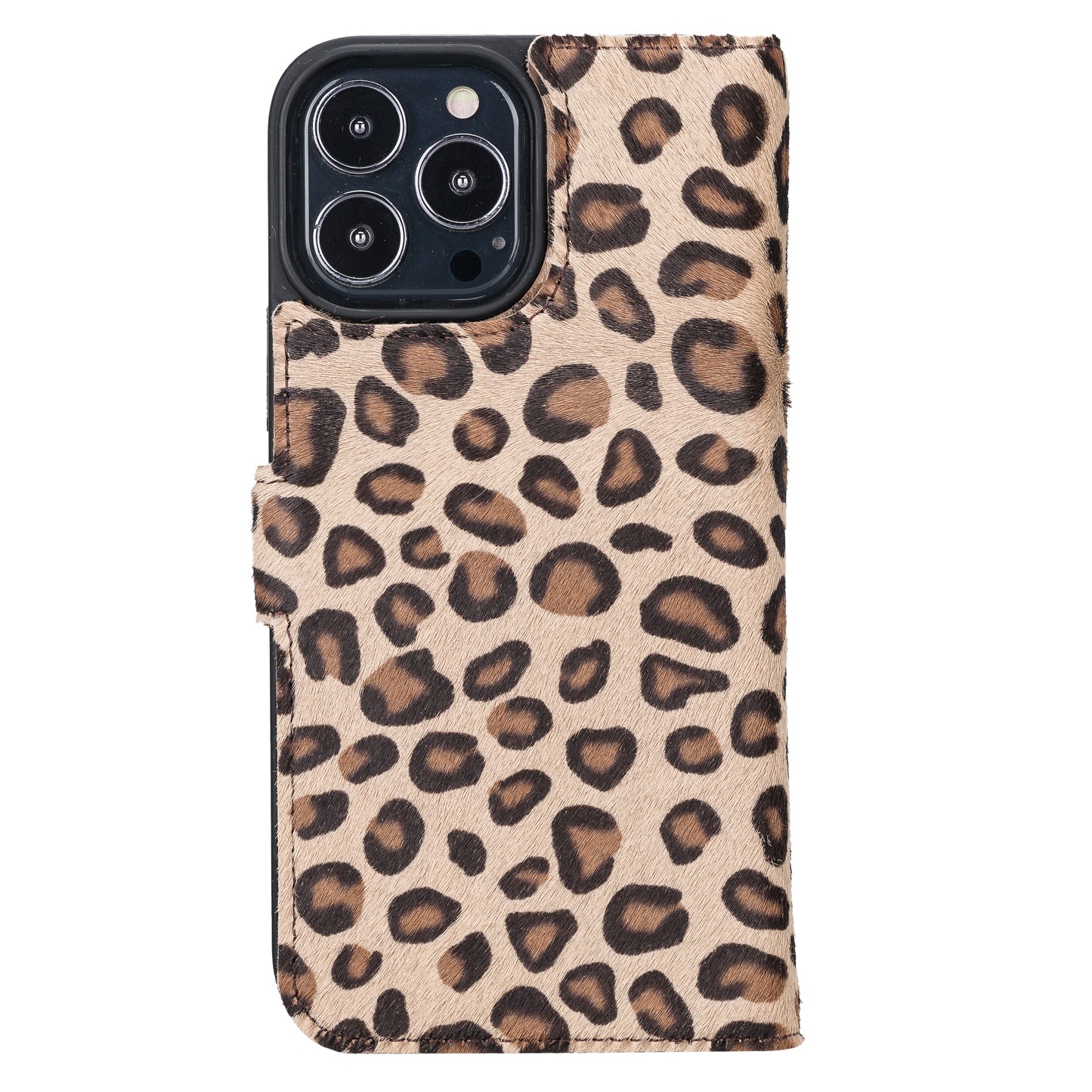 iPhone 13 Pro Max (6.7") Leather MagSafe RFID Magnetic Detachable Wallet Case - Furry Leopard