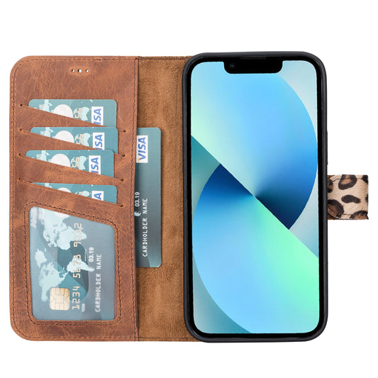 iPhone 13 Pro Max (6.7") Leather MagSafe RFID Magnetic Detachable Wallet Case - Furry Leopard