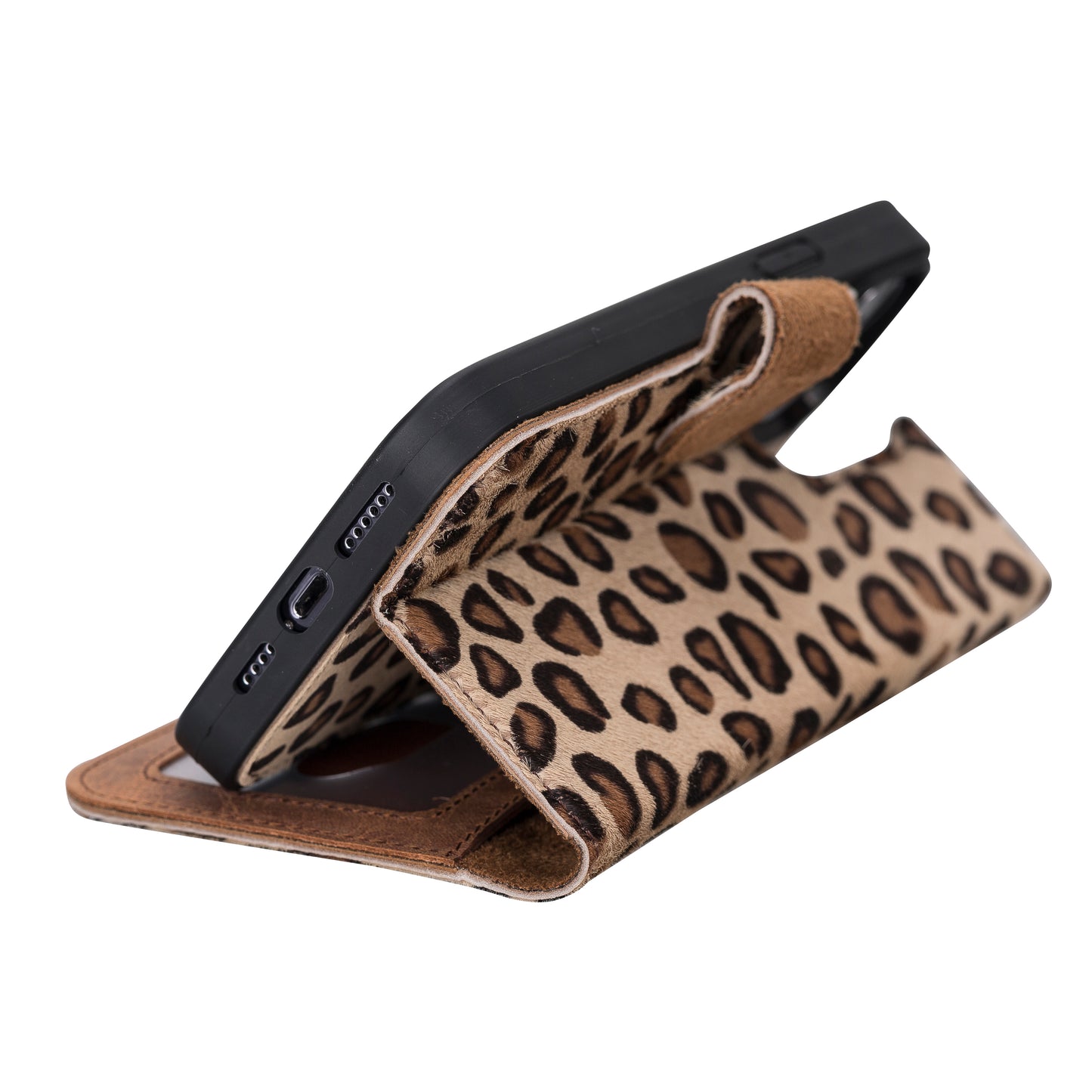 iPhone 13 Pro Max (6.7") Leather MagSafe RFID Magnetic Detachable Wallet Case - Furry Leopard