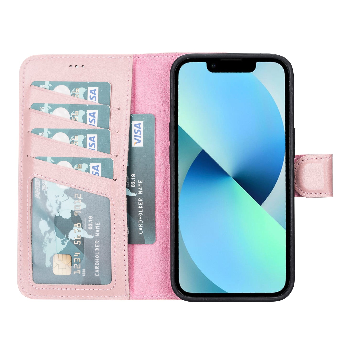 iPhone 13 (6.1") Leather MagSafe RFID MagSafe Magnetic Detachable Wallet Case - Pink