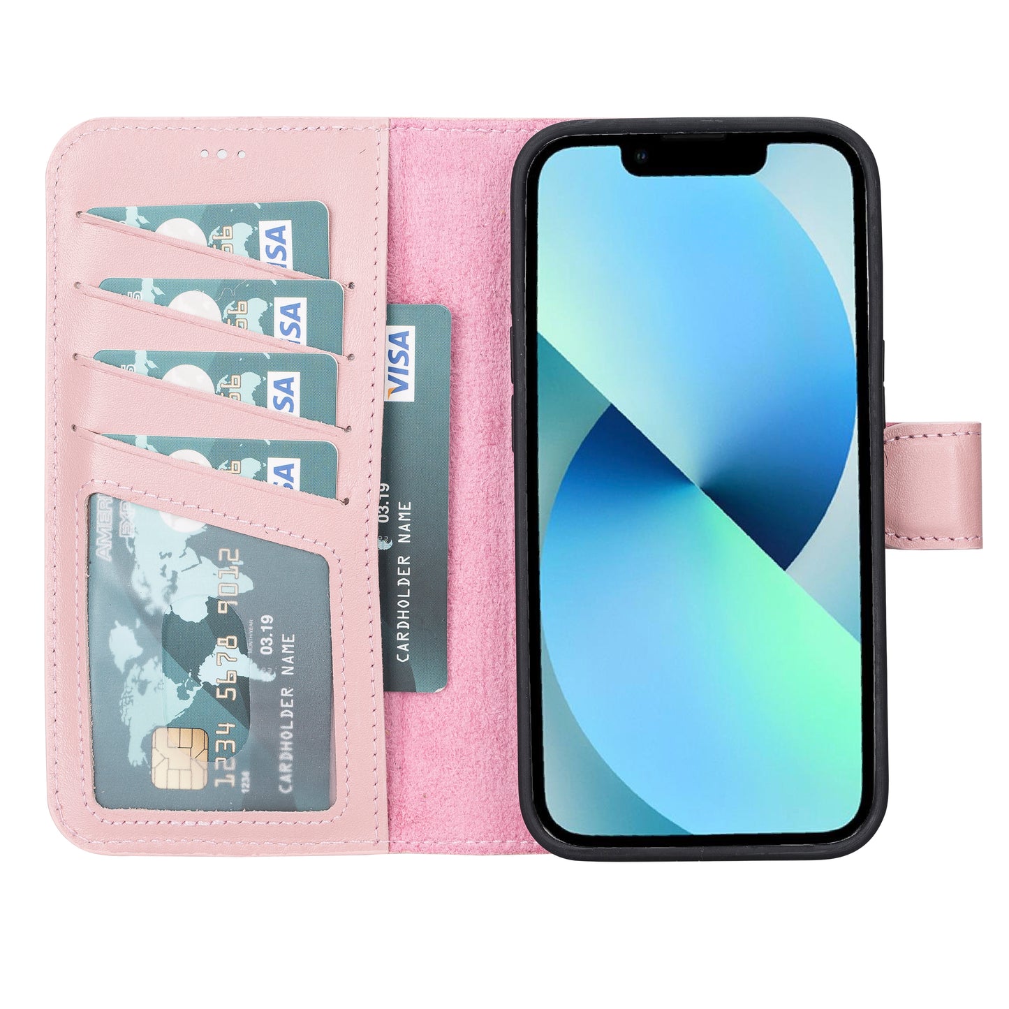 iPhone 13 Pro (6.1") Leather MagSafe RFID Magnetic Detachable Wallet Case - Pink