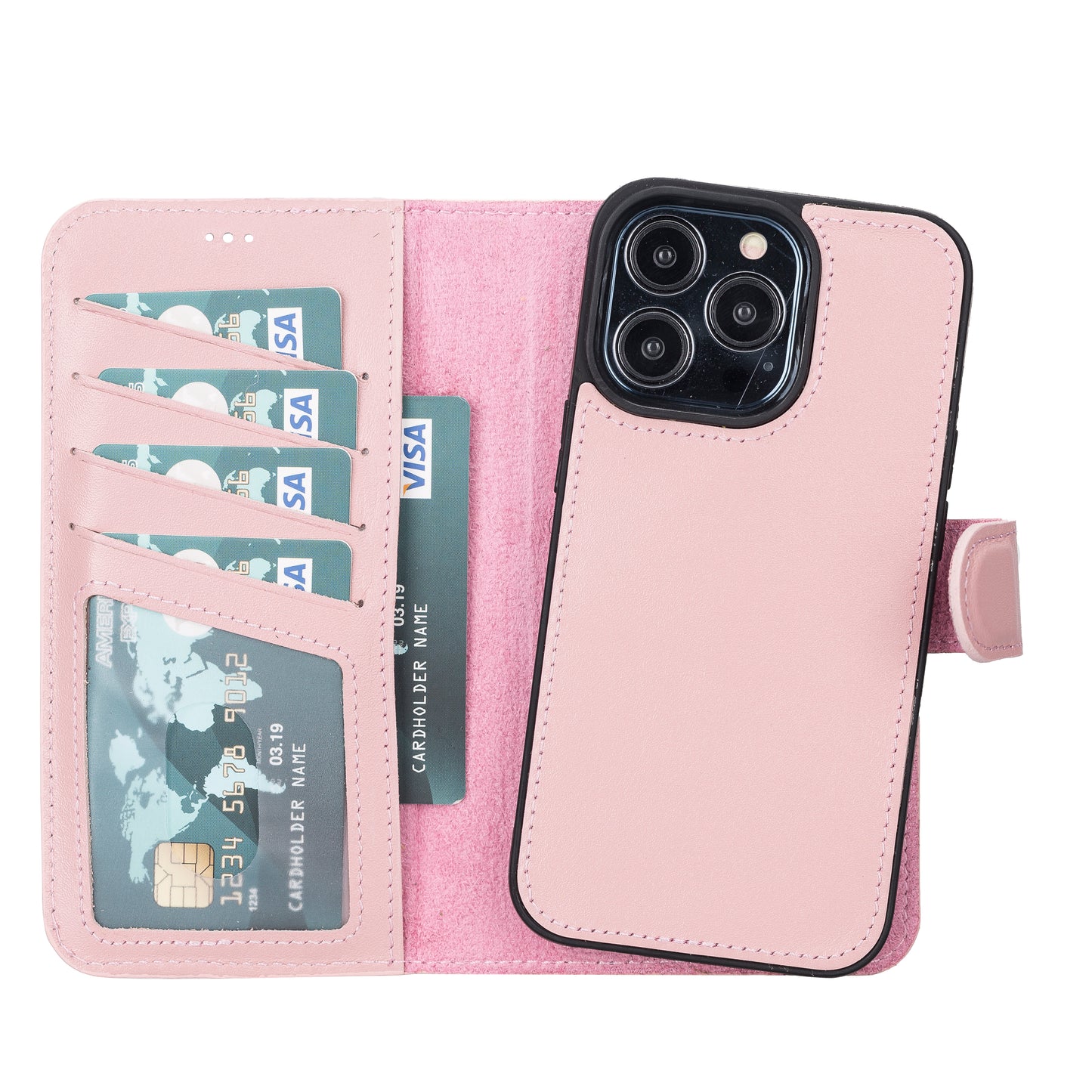iPhone 13 Pro (6.1") Leather MagSafe RFID Magnetic Detachable Wallet Case - Pink
