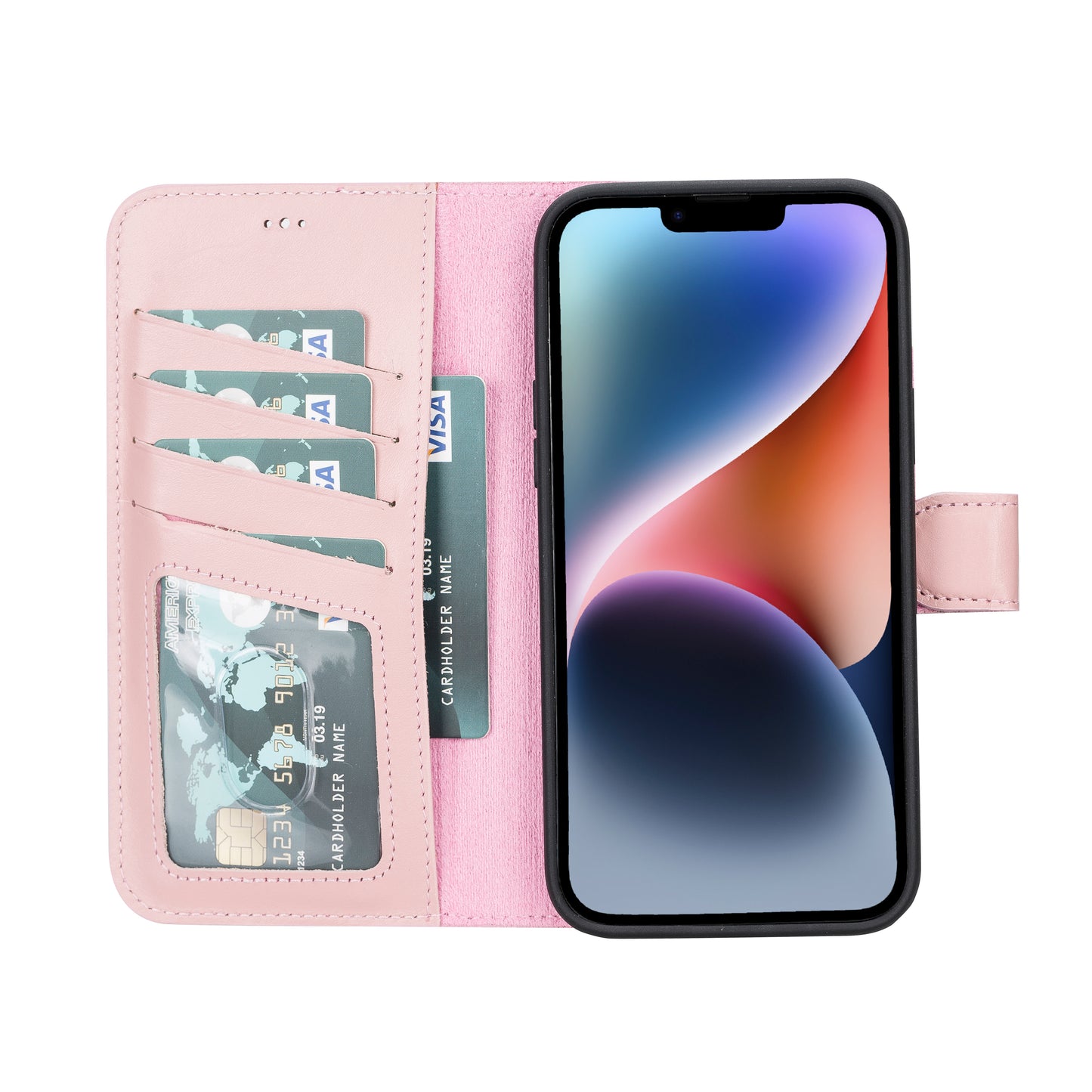 iPhone 14 Plus (6.7") Leather MagSafe RFID Detachable Wallet Case - Pink