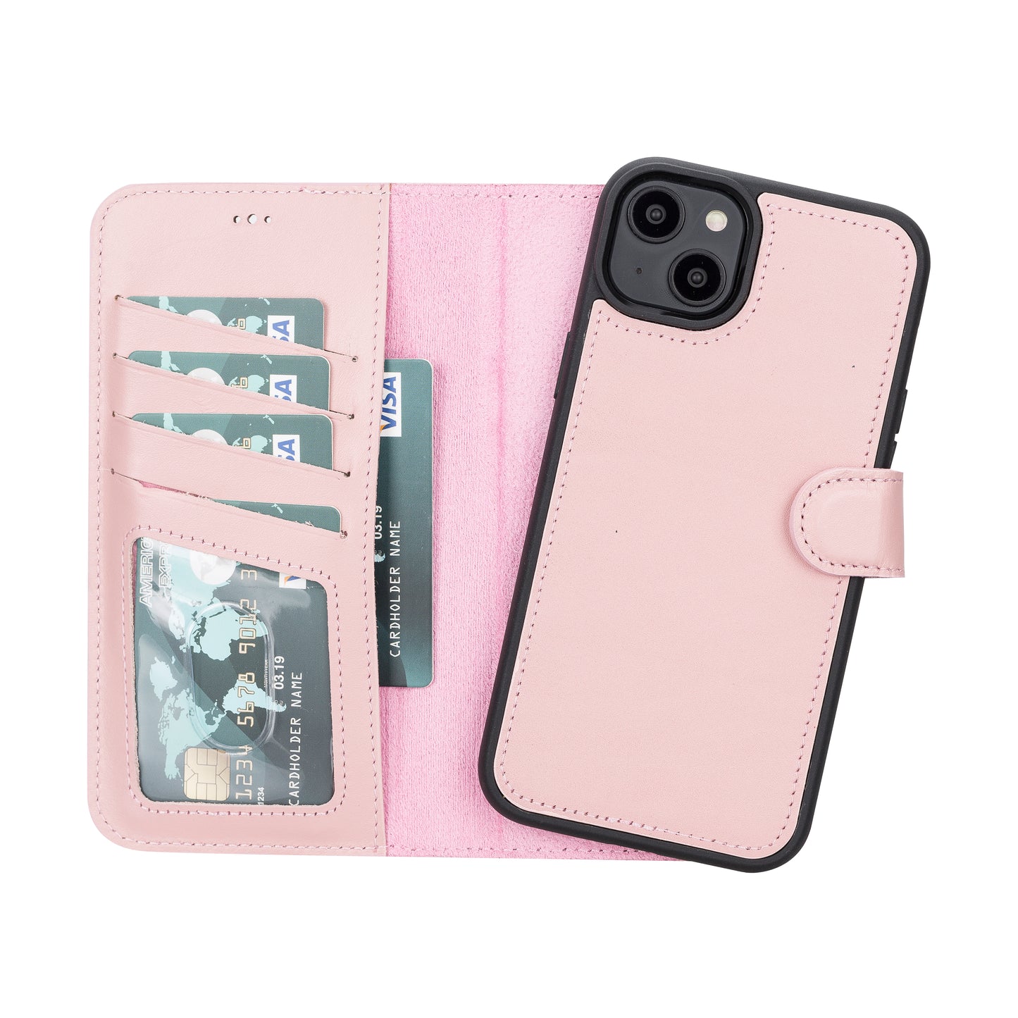iPhone 14 Plus (6.7") Leather MagSafe RFID Detachable Wallet Case - Pink