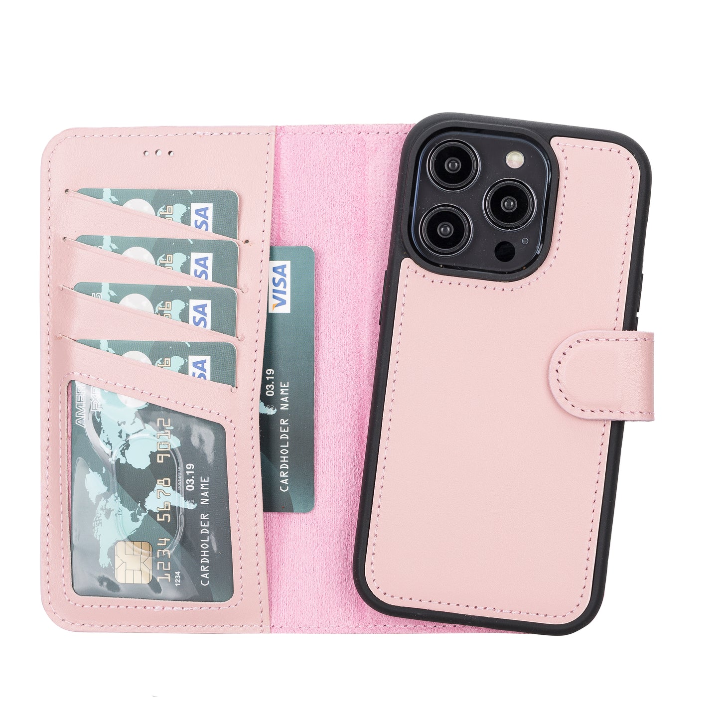 iPhone 14 Pro (6.1") Leather MagSafe RFID Detachable Wallet Case - Pink