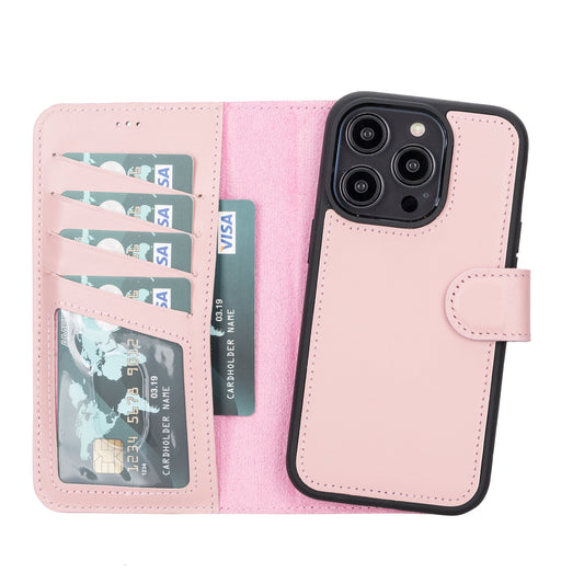 iPhone 14 Pro (6.1") Leather MagSafe RFID Detachable Wallet Case - Pink
