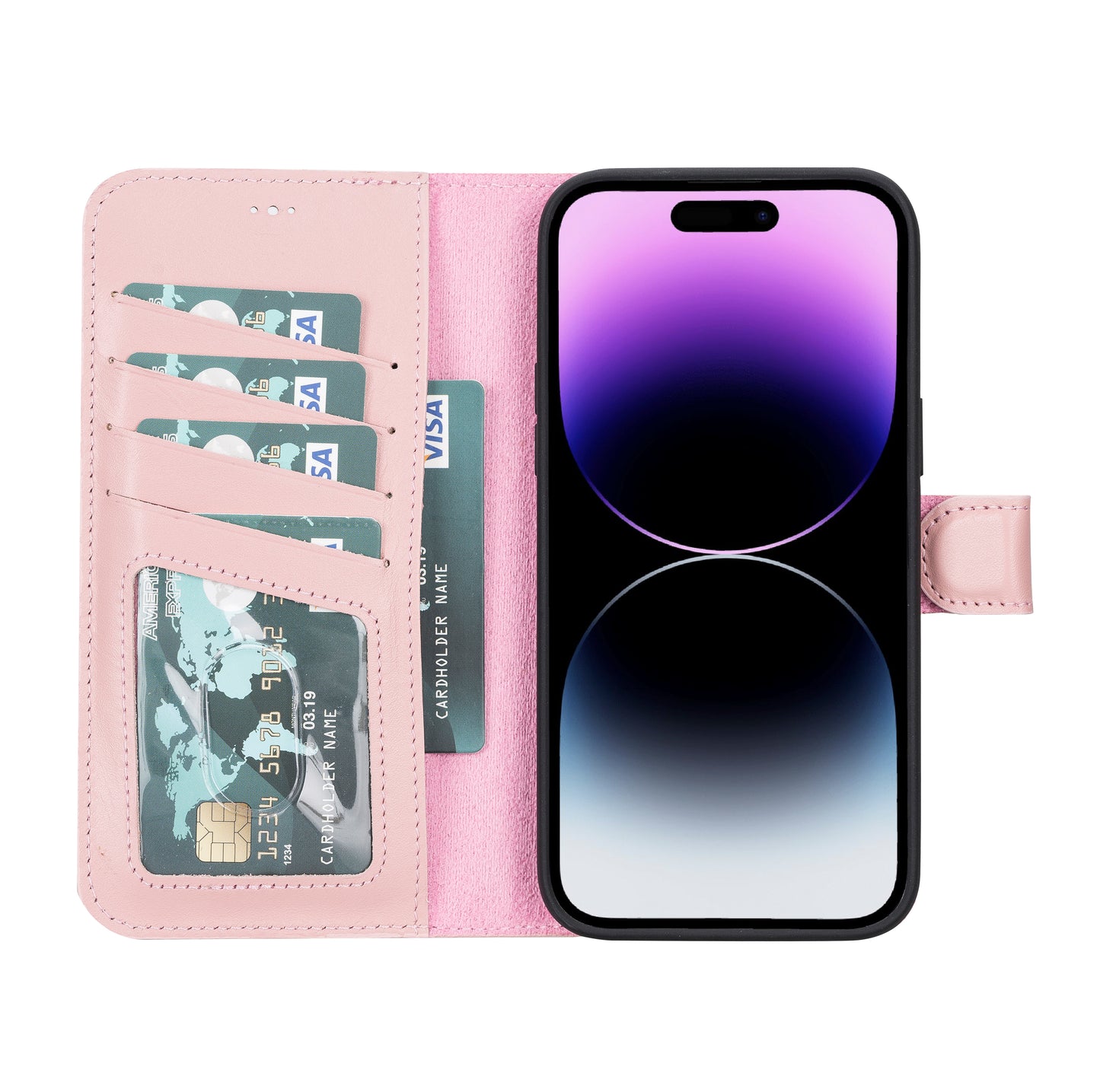 iPhone 14 Pro Max (6.7") Leather MagSafe RFID Detachable Wallet Case - Pink