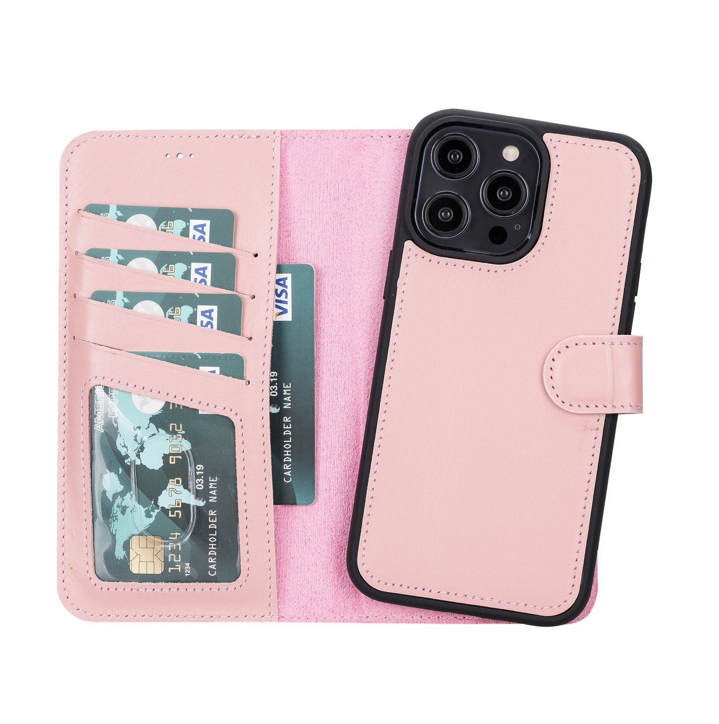 iPhone 14 Pro Max (6.7") Leather MagSafe RFID Detachable Wallet Case - Pink