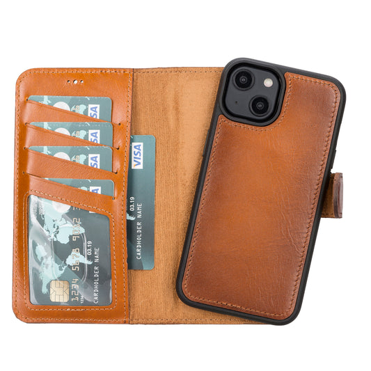 iPhone 14 (6.1") Leather MagSafe RFID Detachable Wallet Case - Rustic Brown