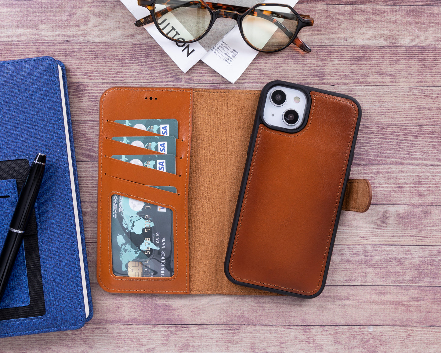 iPhone 14 Plus (6.7") Leather MagSafe RFID Detachable Wallet Case - Rustic Brown