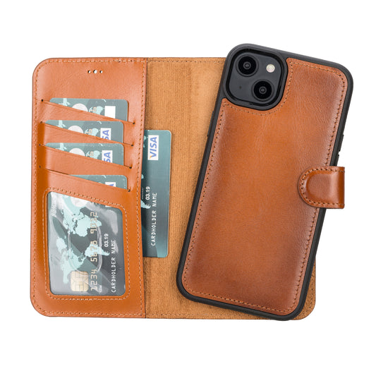 iPhone 14 Plus (6.7") Leather MagSafe RFID Detachable Wallet Case - Rustic Brown