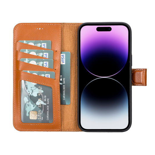 iPhone 14 Pro Max (6.7") Leather MagSafe RFID Detachable Wallet Case - Rustic Brown