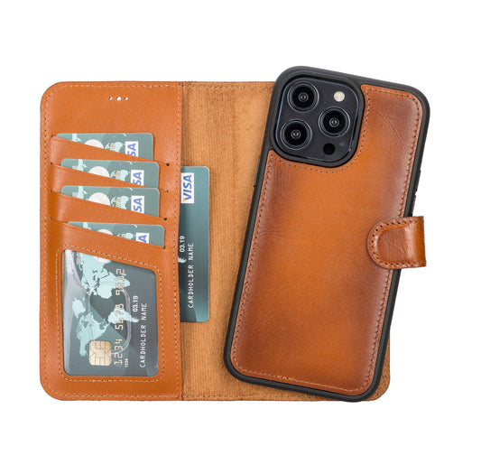 iPhone 14 Pro Max (6.7") Leather MagSafe RFID Detachable Wallet Case - Rustic Brown