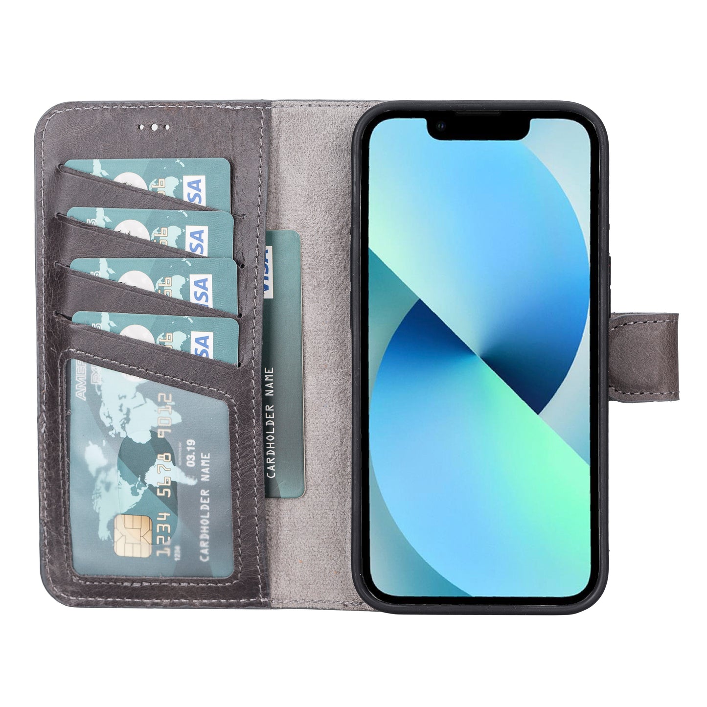 iPhone 13 (6.1") Leather MagSafe RFID Magnetic Detachable Wallet Case - Rustic Black