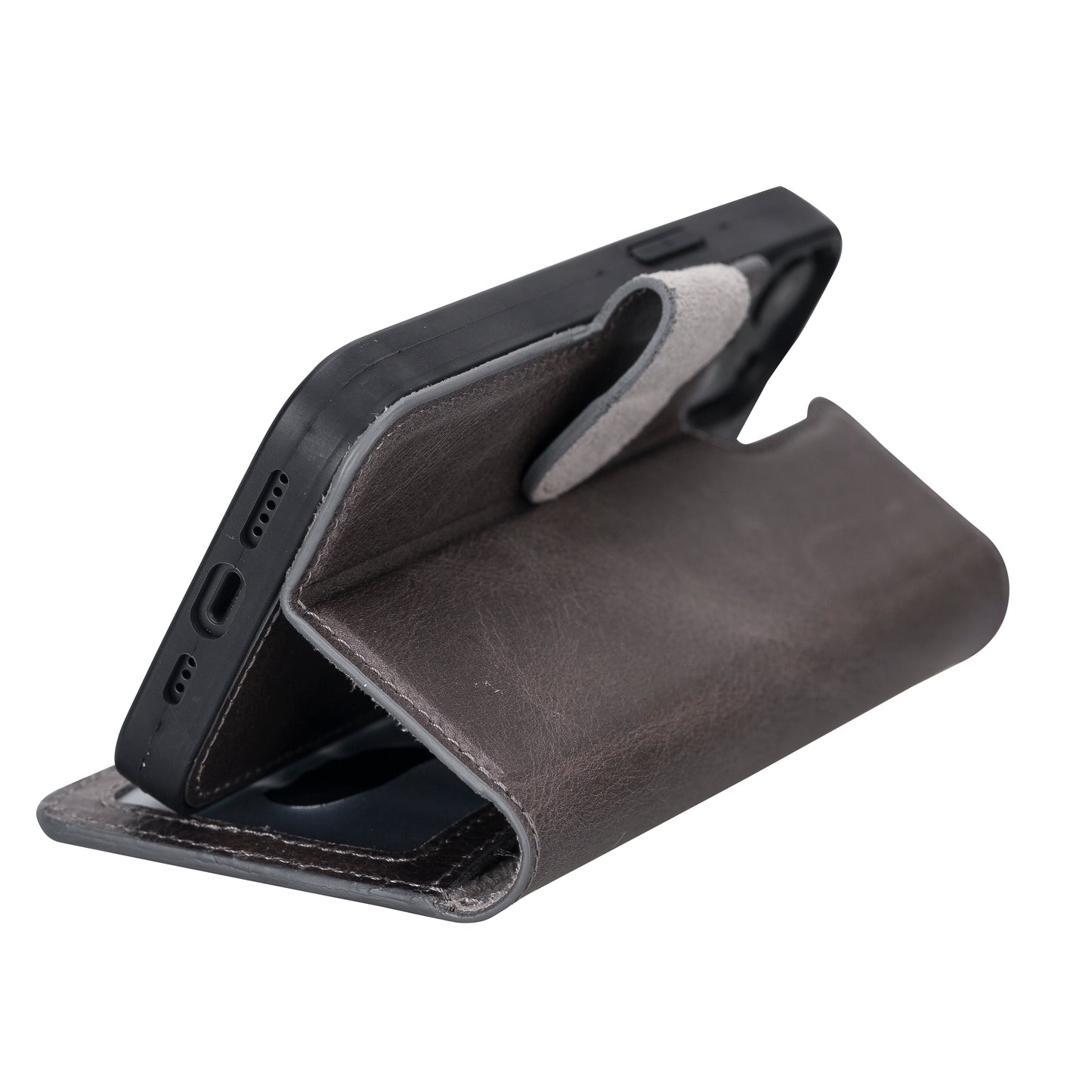iPhone 13 (6.1") Leather MagSafe RFID Magnetic Detachable Wallet Case - Rustic Black
