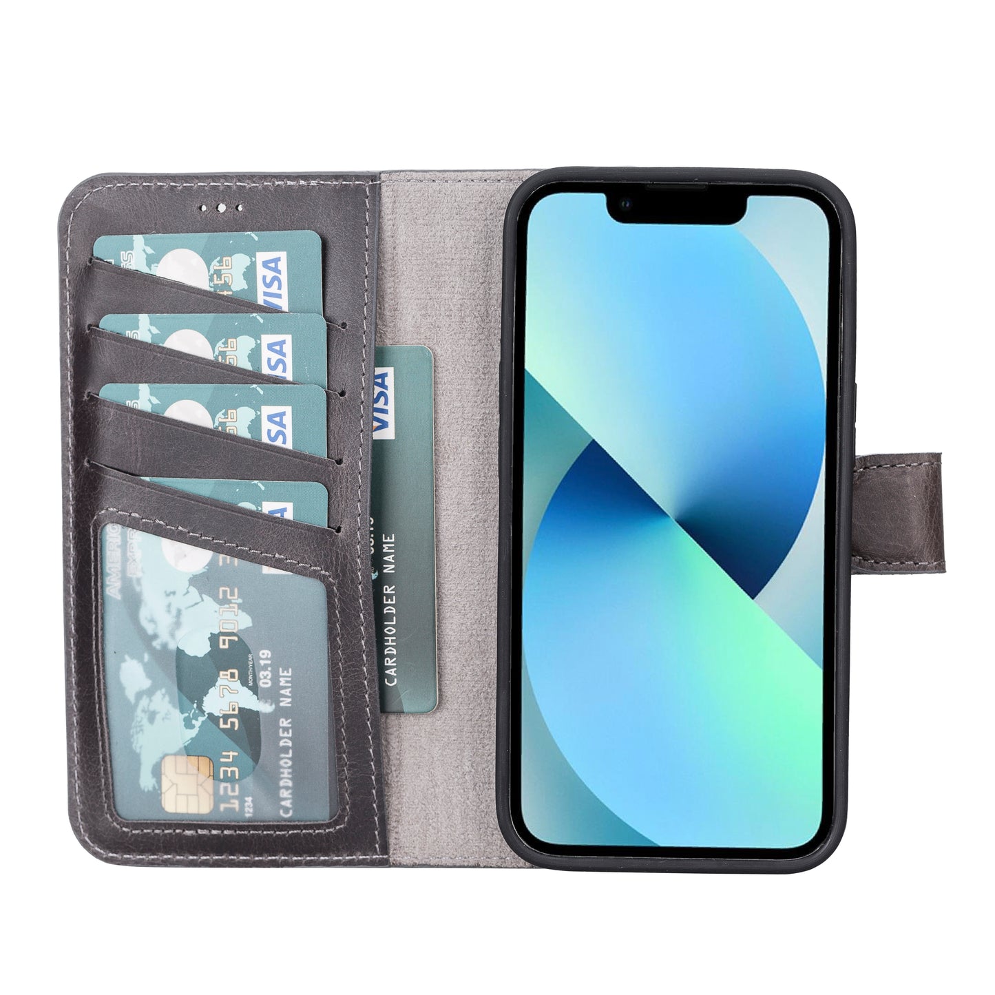 iPhone 13 Pro (6.1") Leather MagSafe RFID Magnetic Detachable Wallet Case - Rustic Black