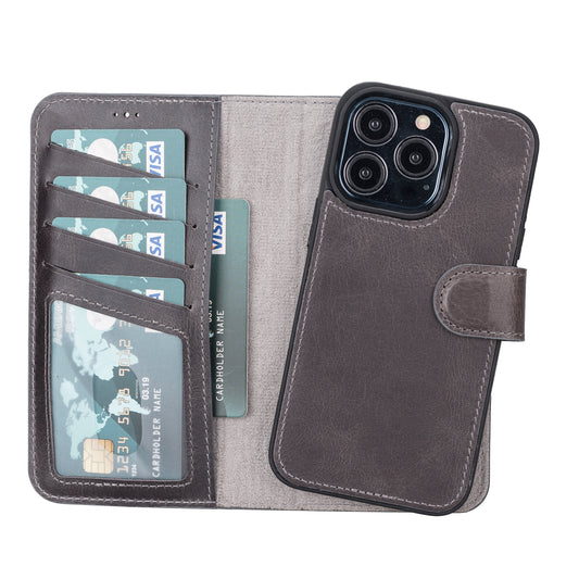 iPhone 13 Pro (6.1") Leather MagSafe RFID Magnetic Detachable Wallet Case - Rustic Black