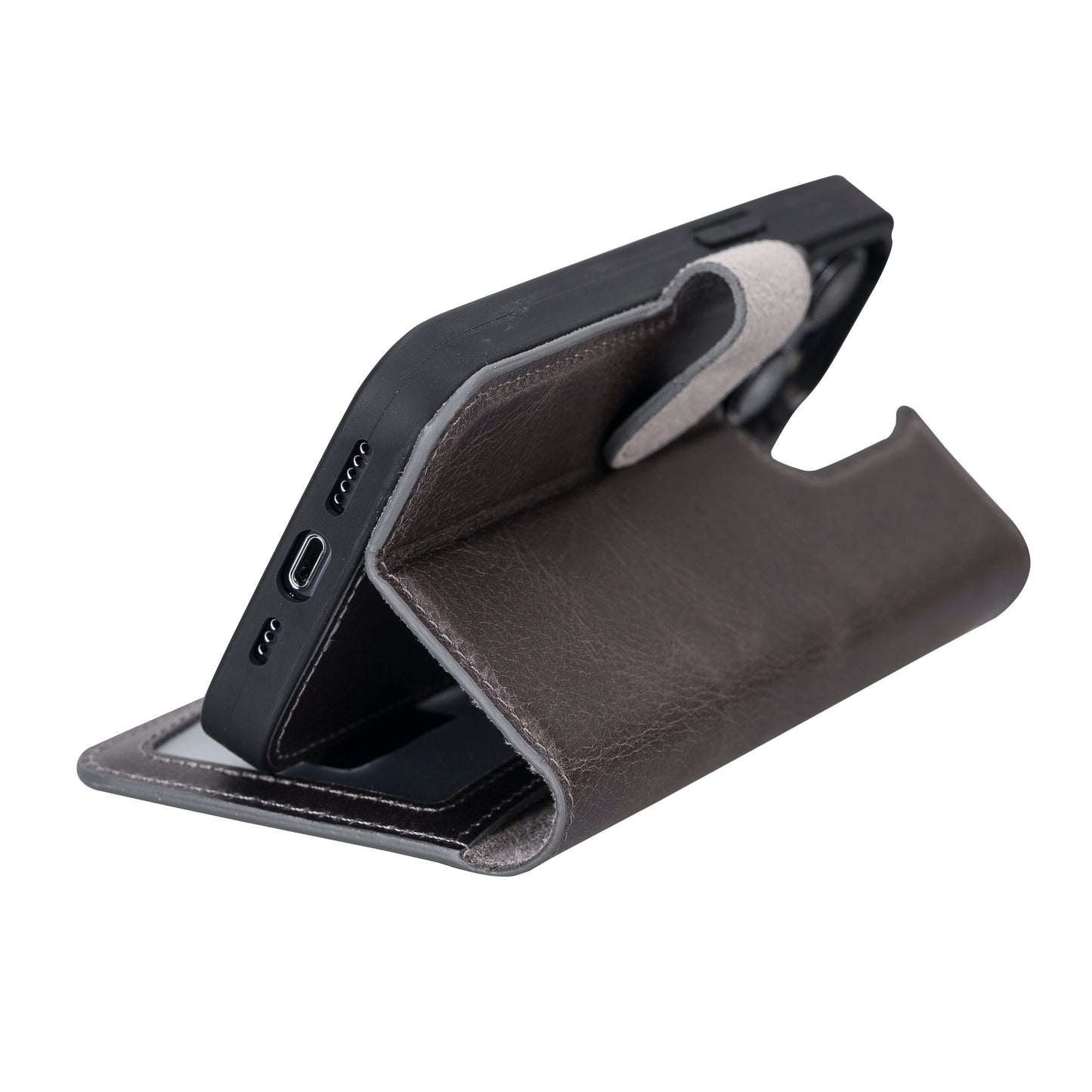 iPhone 13 Pro (6.1") Leather MagSafe RFID Magnetic Detachable Wallet Case - Rustic Black