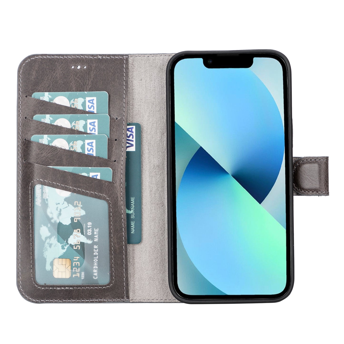 iPhone 13 Pro Max (6.7") Leather MagSafe RFID Magnetic Detachable Wallet Case - Rustic Black