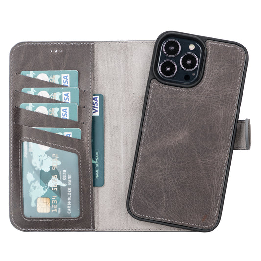 iPhone 13 Pro Max (6.7") Leather MagSafe RFID Magnetic Detachable Wallet Case - Rustic Black