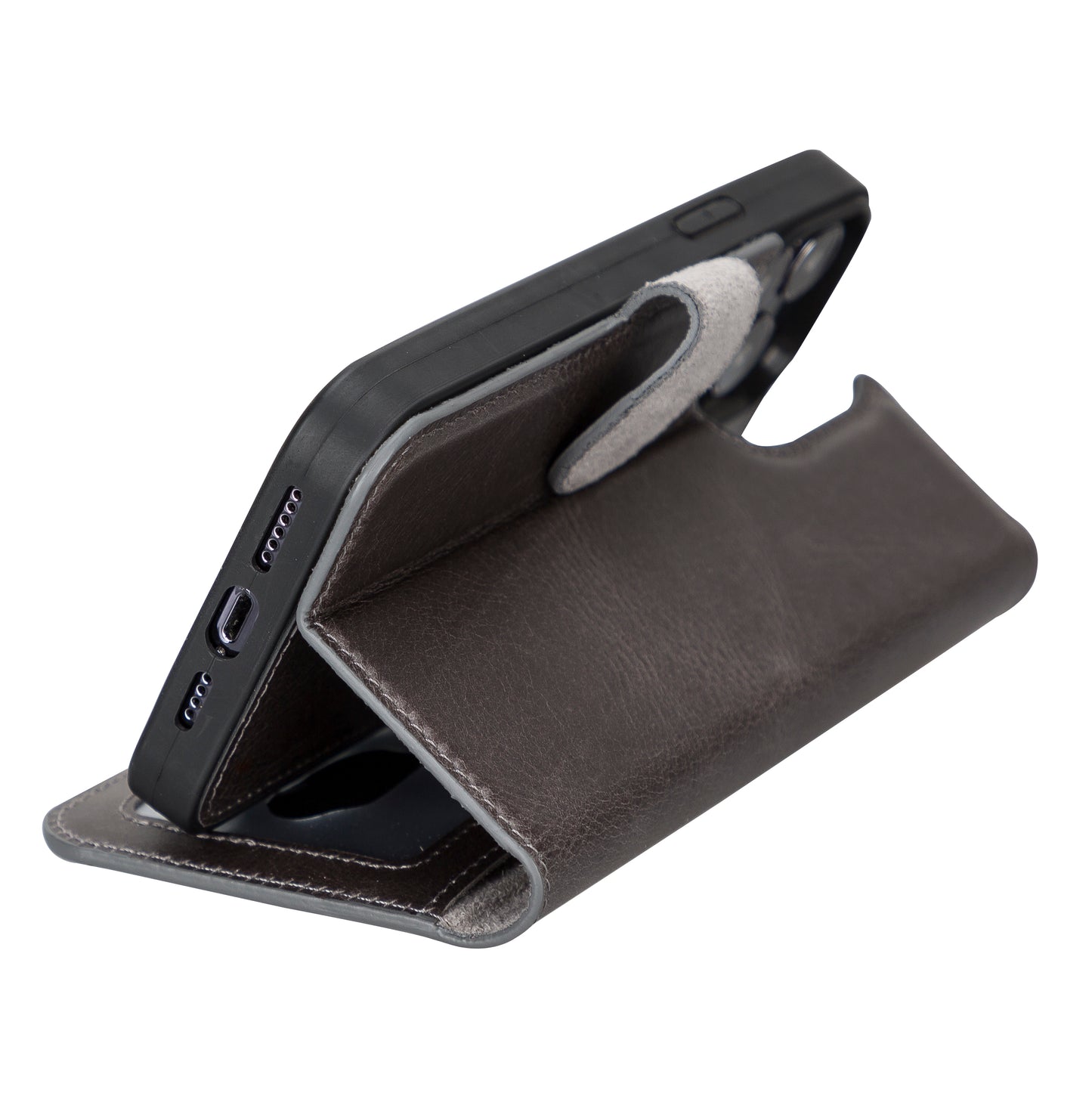 iPhone 13 Pro Max (6.7") Leather MagSafe RFID Magnetic Detachable Wallet Case - Rustic Black