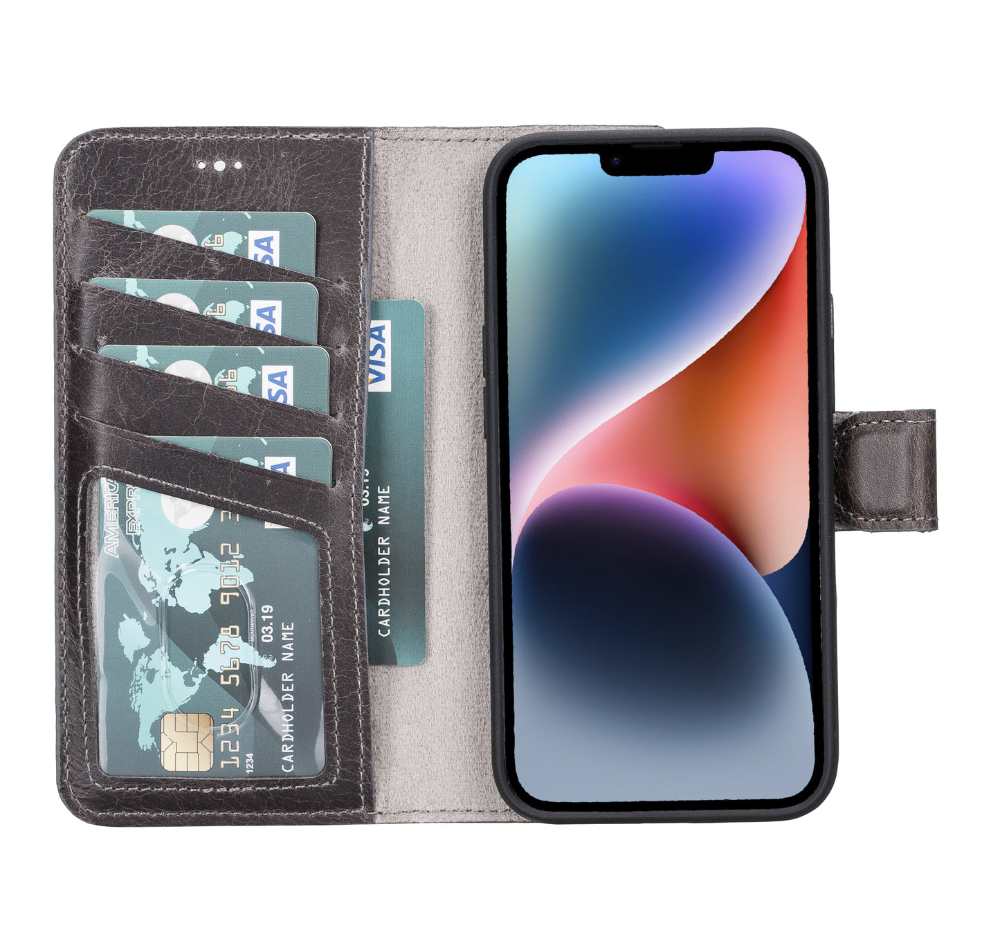 iPhone 14 (6.1") Leather MagSafe RFID Detachable Wallet Case - Rustic Black