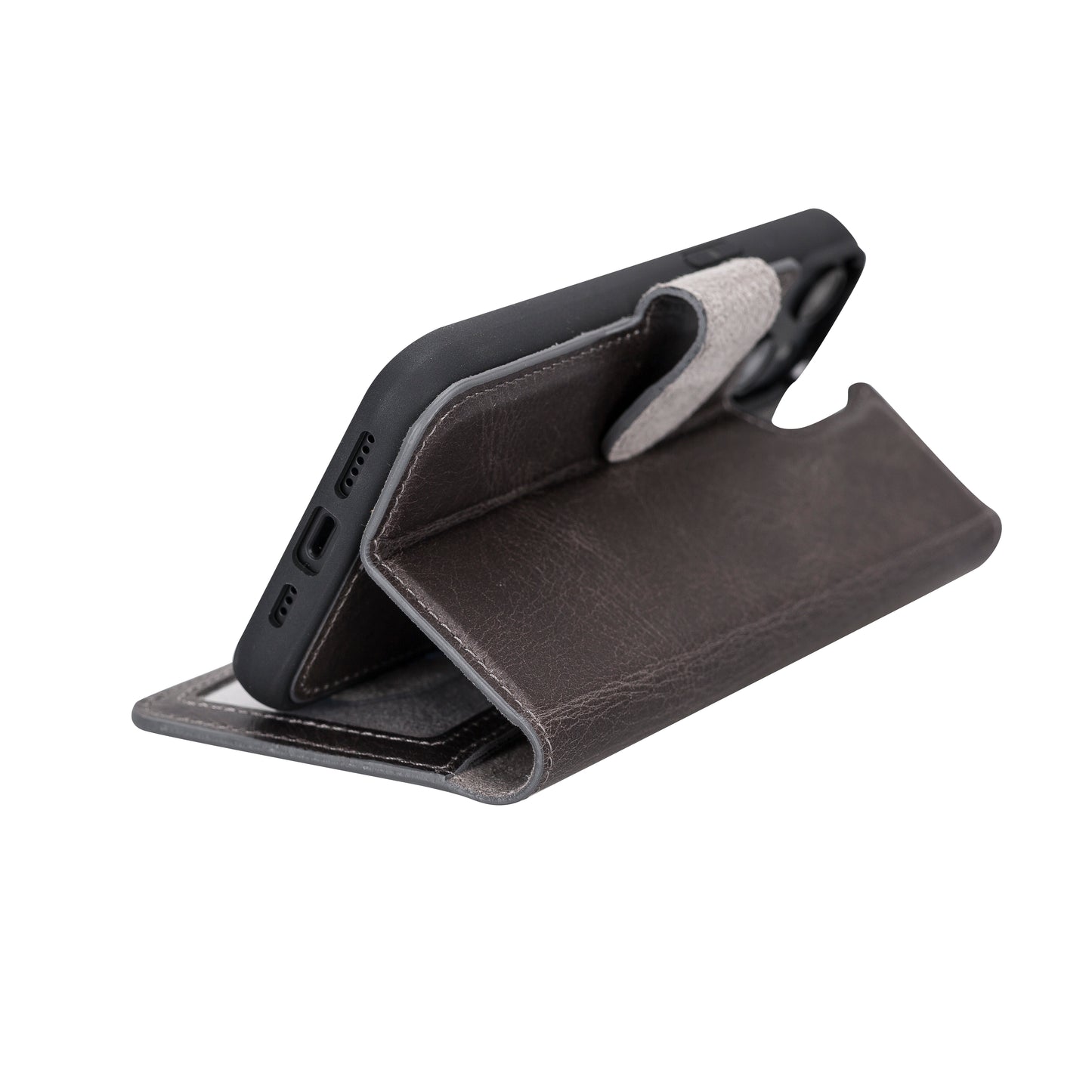 iPhone 14 (6.1") Leather MagSafe RFID Detachable Wallet Case - Rustic Black