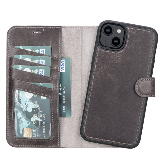iPhone 14 Plus (6.7") Leather MagSafe RFID Detachable Wallet Case - Rustic Black
