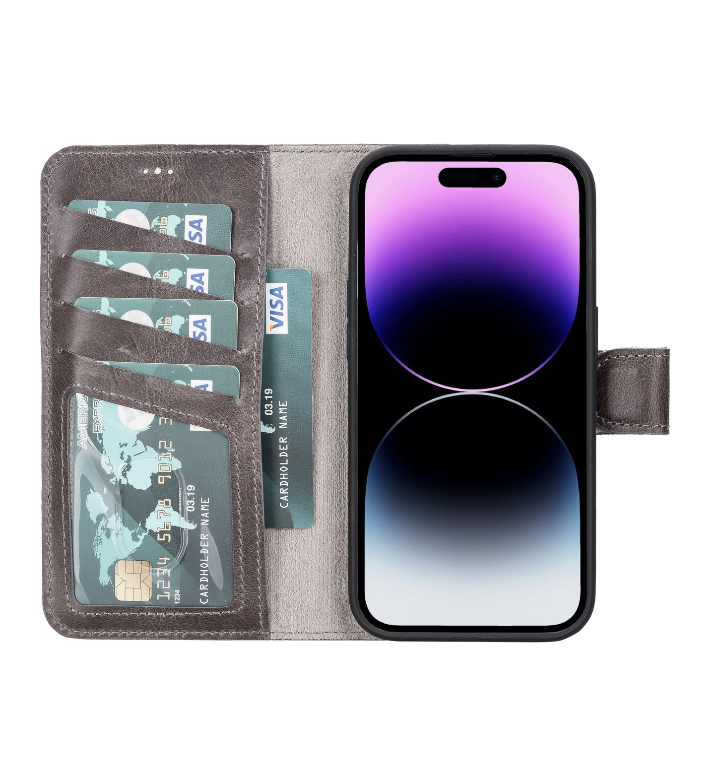 iPhone 14 Pro (6.1") Leather MagSafe RFID Detachable Wallet Case - Rustic Black