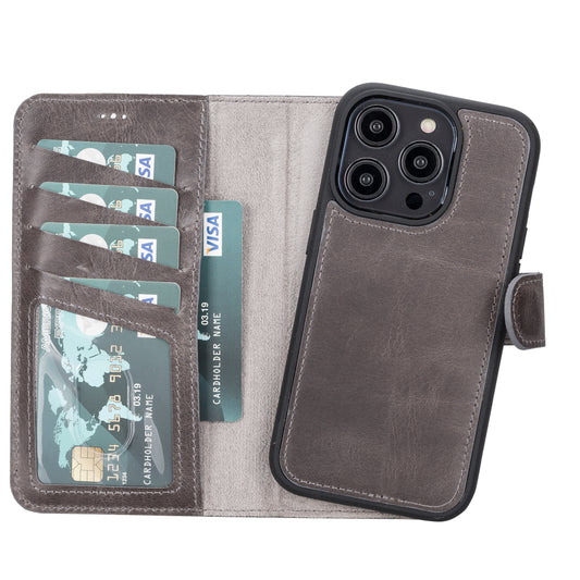 iPhone 14 Pro (6.1") Leather MagSafe RFID Detachable Wallet Case - Rustic Black