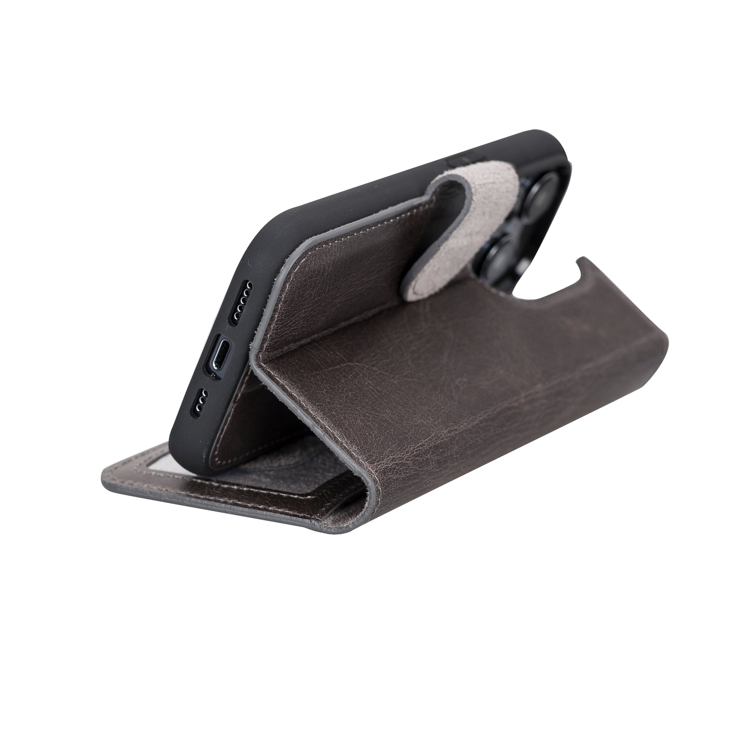 iPhone 14 Pro (6.1") Leather MagSafe RFID Detachable Wallet Case - Rustic Black
