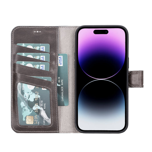 iPhone 14 Pro Max (6.7") Leather MagSafe RFID Detachable Wallet Case - Rustic Black