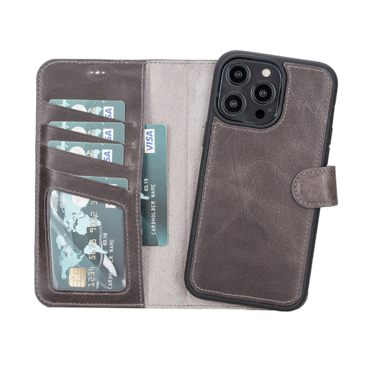 iPhone 14 Pro Max (6.7") Leather MagSafe RFID Detachable Wallet Case - Rustic Black
