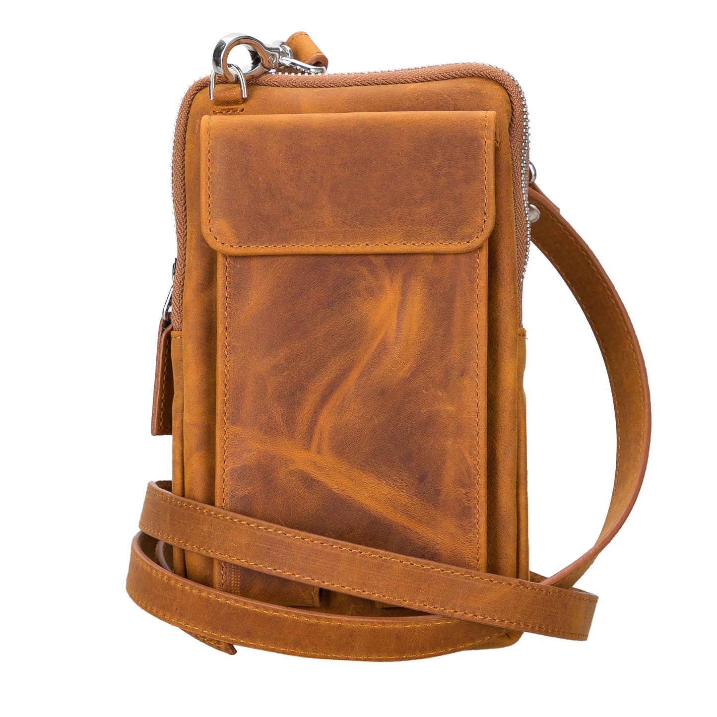 Leather Crossbody Phone Bag - Brown