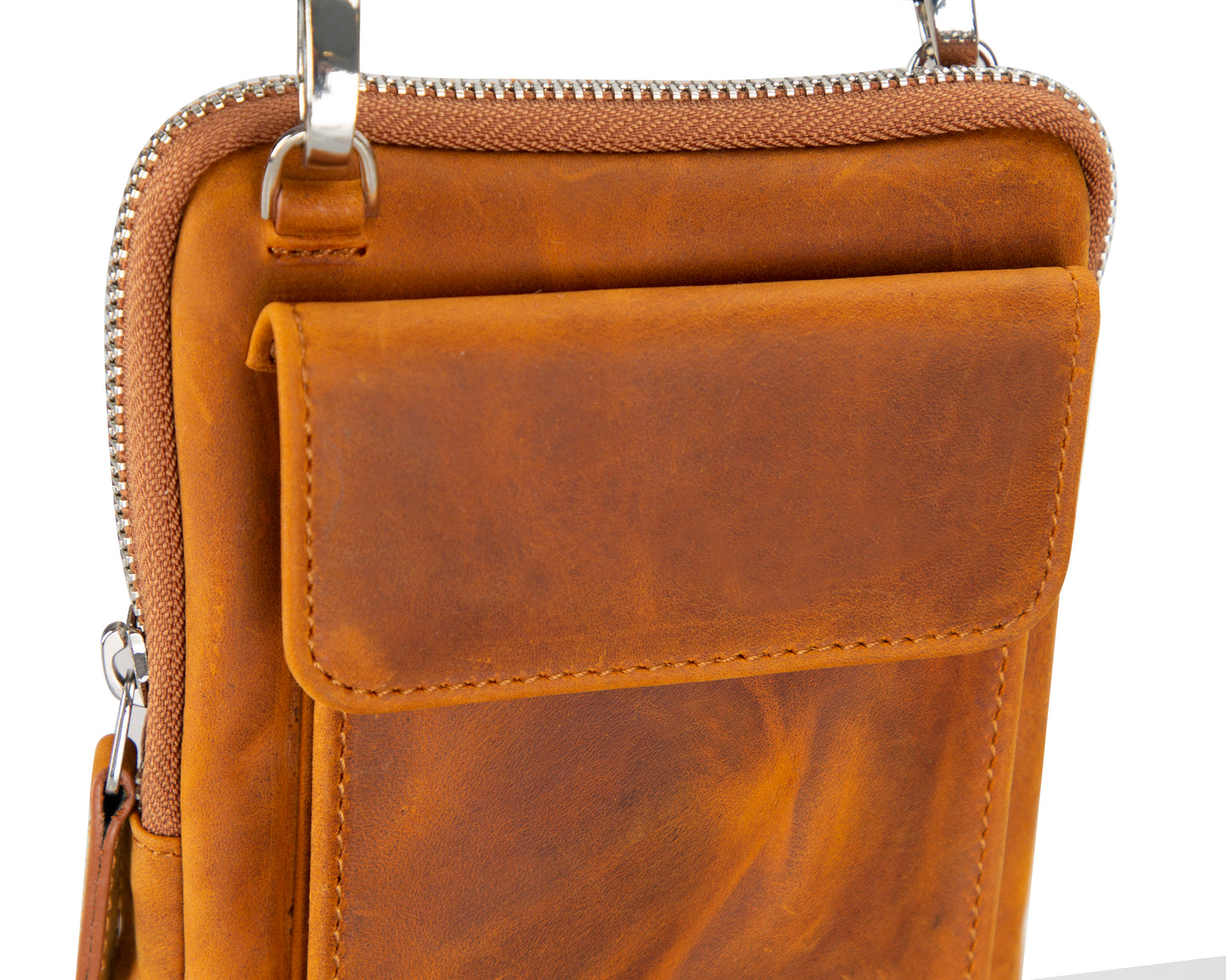 Leather Crossbody Phone Bag - Brown