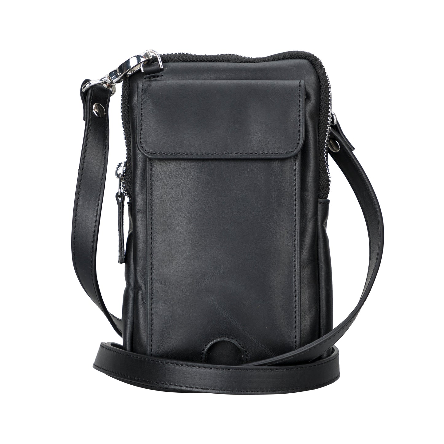 Leather Crossbody Phone Bag - Rustic Black