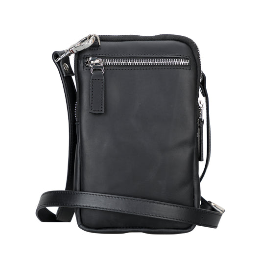 Leather Crossbody Phone Bag - Rustic Black
